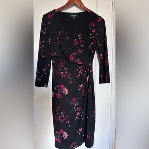 Ralph Lauren Black Dress w/ Rose & Pale Pink Florals (size 4)